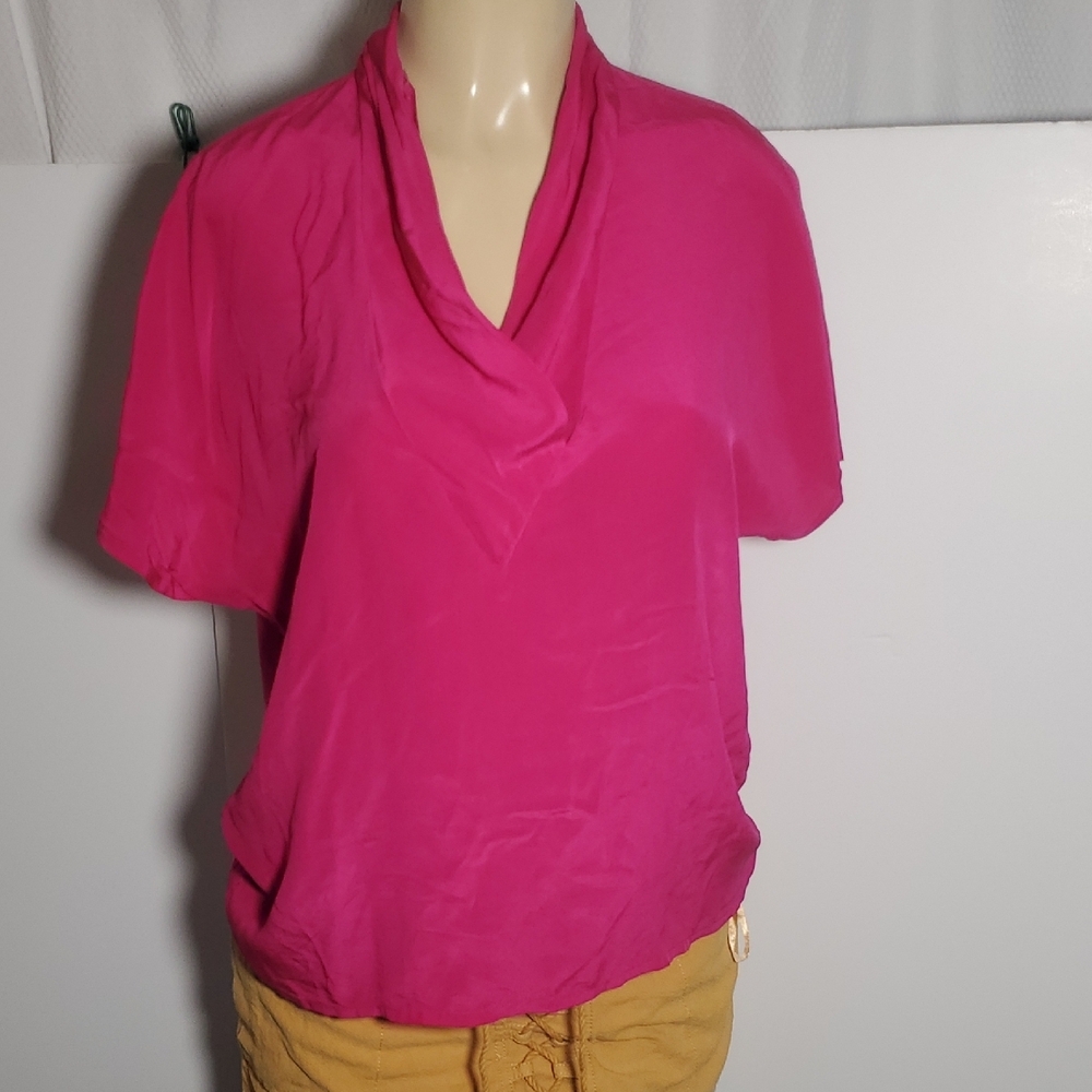 Spenser Jeremy 100% Silk Women's Cowl Neck Blouse Bright Pink Size 12